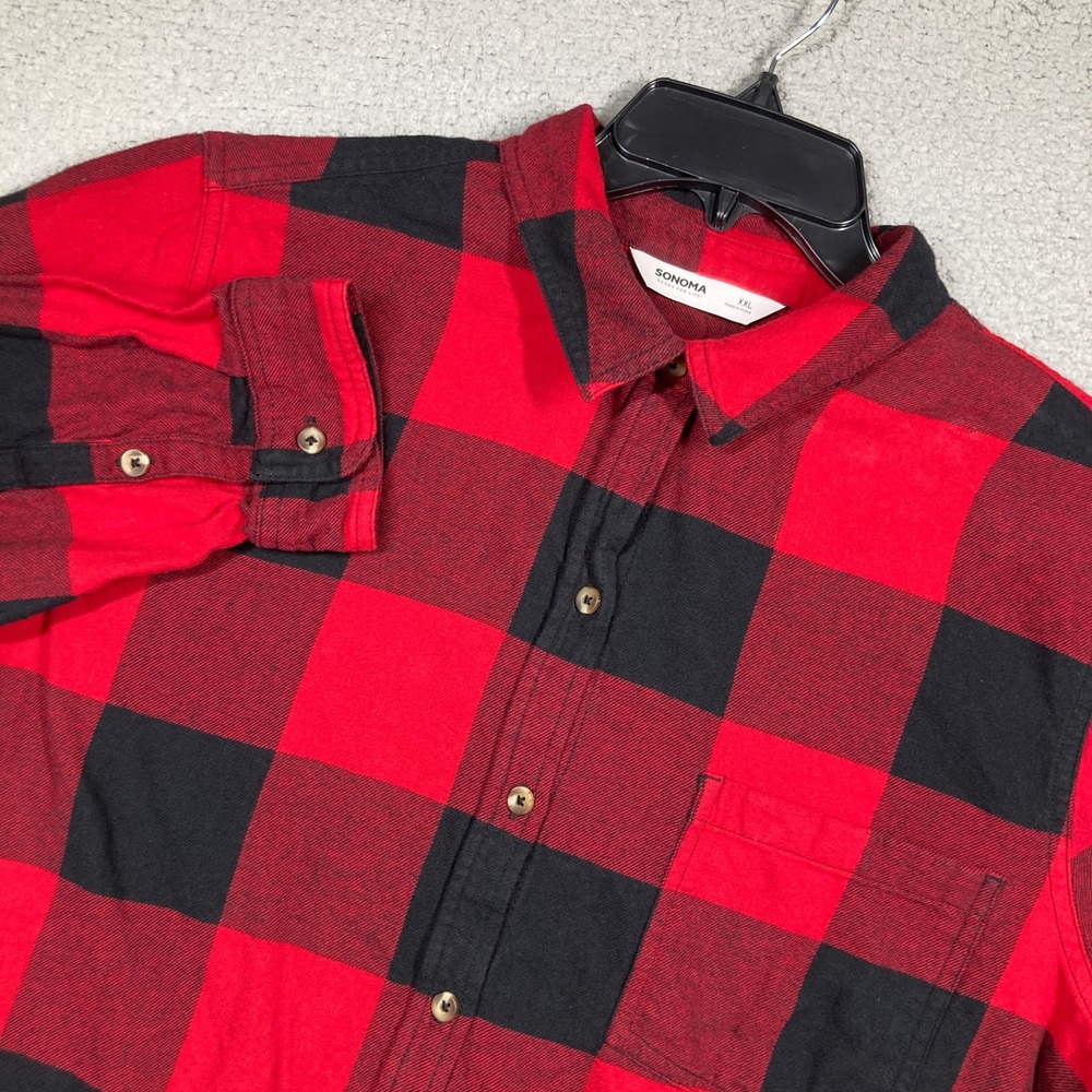 Sonoma Flannel Shirt Women XXL Red Black Buffalo Plaid Button Up Cotton Heritage